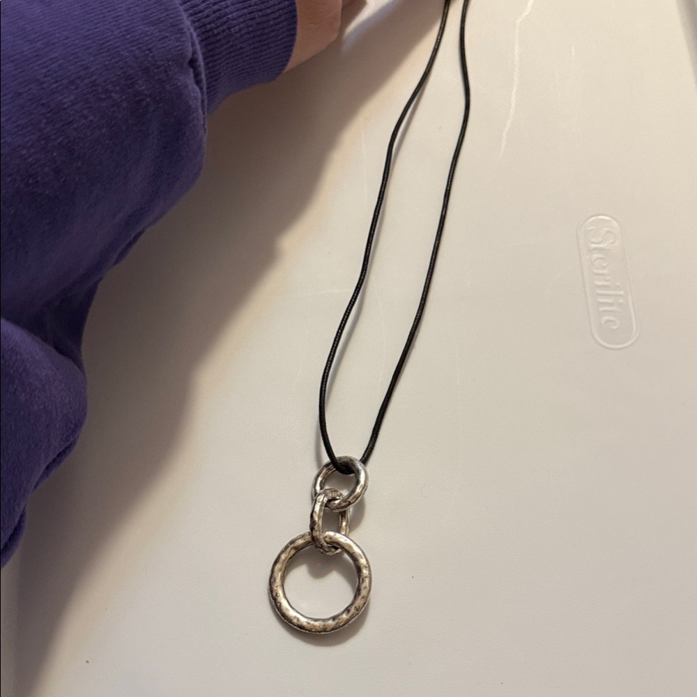 Lia Sophia Black Cord Necklace with Silver Ring Pendant